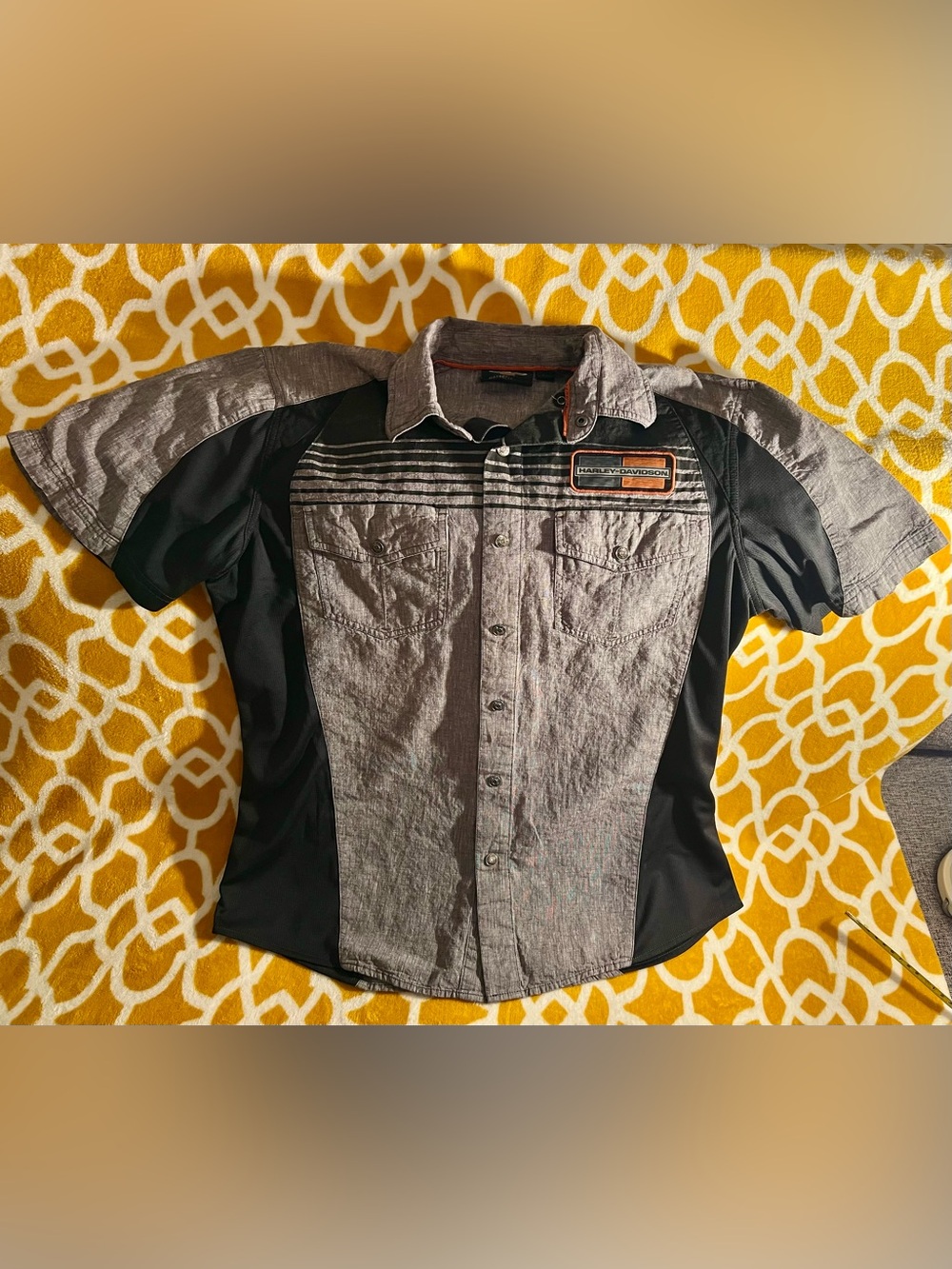 Harley-Davidson Men’s Gray & Black Button-Up Shirt